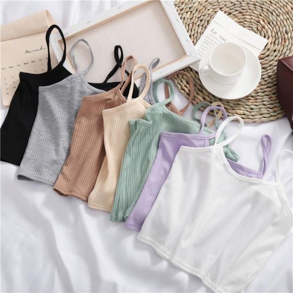 

oumea women ribbed camis knitted skinny cotton rib crop summer spaghetti strap underwear solid color chic going out cami1, White