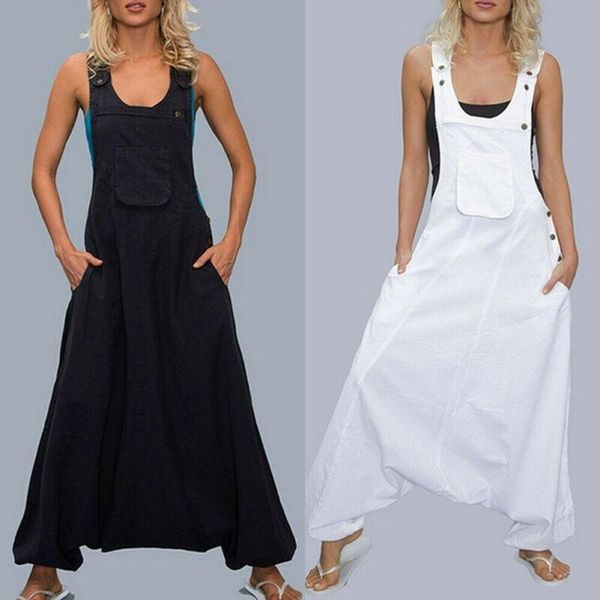 

plus size women fashion autumn dungarees harem strap pant loose jumpsuit baggy trouser overalls casual long harem jumpsuits, Black;white