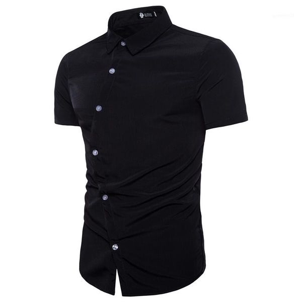 

wholesale men shirt 2020 fashion brand korean wild casual slim short sleeve shirts men patch color plus size clothes1, White;black