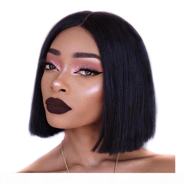 

short bob wigs perivian virgin hair straight lace front human hair wigs for black women swiss lace front wigs soft hair, Black;brown