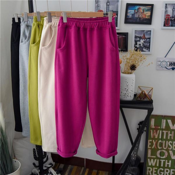 

autumn winter women fleece cotton jogging sweatpant thicken plain loose cross pants ultra soft casual trousers large size1, Black;white