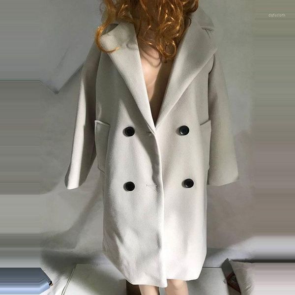 

new thin wool blend coat women long sleeve turn-down collar outwear jacket casual autumn winter overcoat winter jacket z5721a1, Black