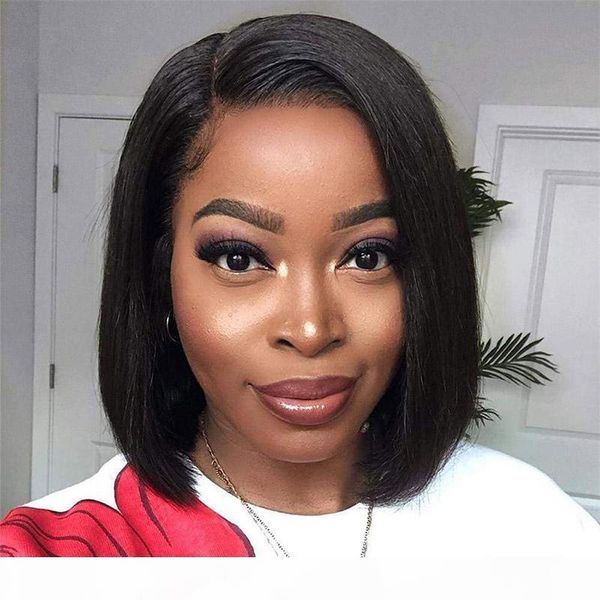 

brazilian human hair lace front wigs short bob straight virgin hair wig glueless full lace human hair wigs for black women, Black;brown