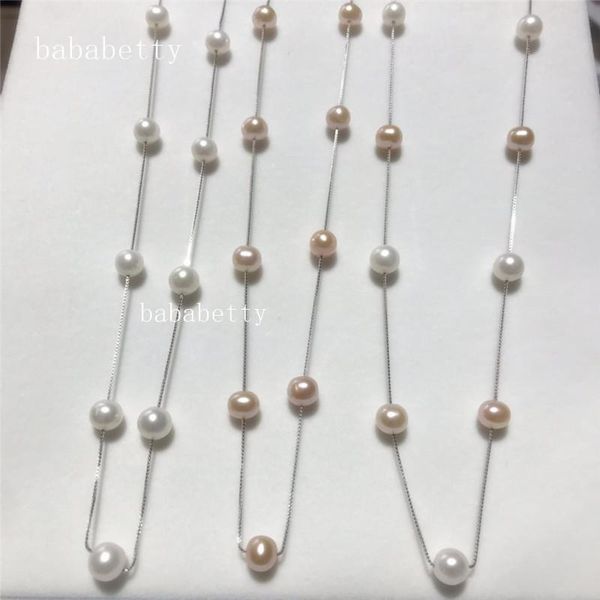 

pendant necklaces wholesale natural freshwater pearl near circle white pink purple 6-7mm tibetan silver necklace