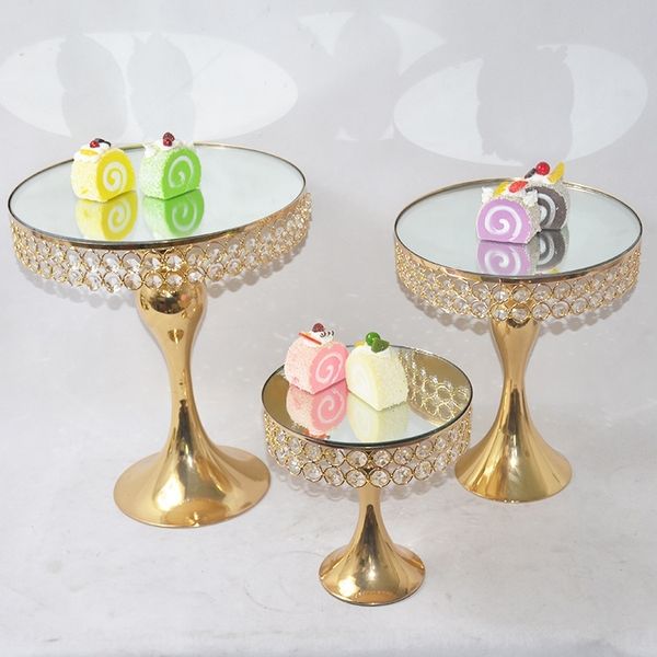 

vamek high-legged metal rack cake tray dessert dessert display stand 10-inch 8-inch 6-inch mirror tray cake cake golden vma6i