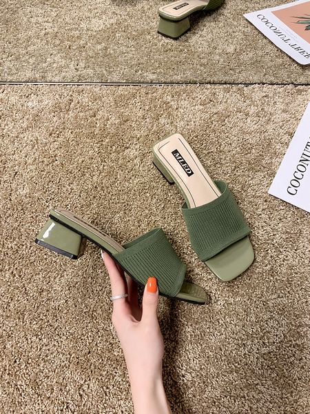 

women's shoes slippers outdoor 2020 summer new fashion knitted stretch open toe thick sandals x1020, Black