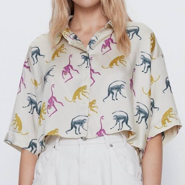 

animal prints shirts women 2020 new fashion modern lady short loose blouse1, White