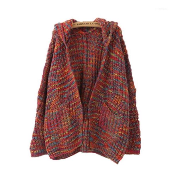 

2019 new sweater cardigan medium long thick hooded loose knit sweater fashion women's coat knit cardigan solid loose lady female11, White;black