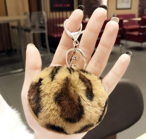 

leopard love fluffy ball keychain car pendant cute pompom fur ball student bag key chain wholesale wmtsbq bdegarden, Silver