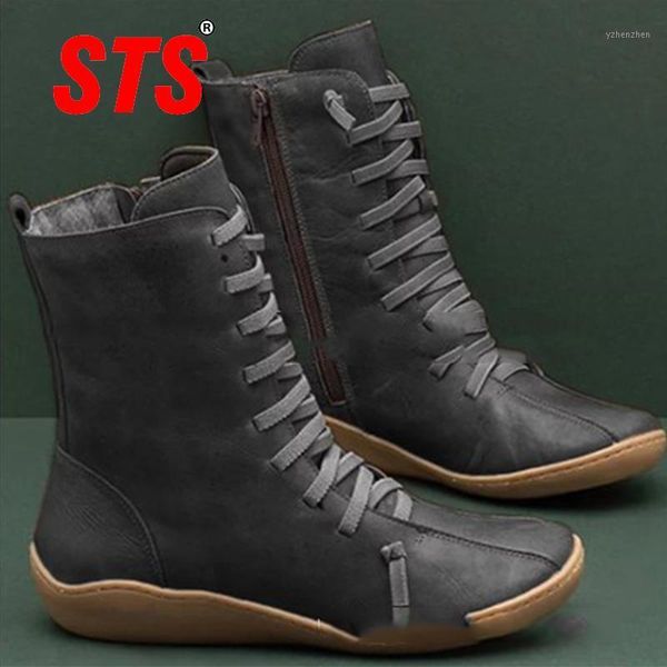 

boots sts women's casual fashion winter keep warm lace-up flats ladies shoes outdoor plus size high footwear1, Black