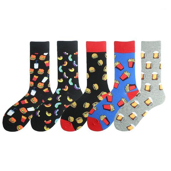 

colorful dog hamburg beer pattern novelty crew socks men's funny kawaii sokken creative casual cotton socks for male1, Black