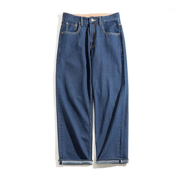 

mens baggy jeans american retro heavy washed denim jeans multi-pocket primary color straight-leg casual trousers cargo pants1, Blue