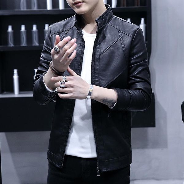 

2021 new fashion autumn winter men brand faux soft leather jackets pu black red zippers long sleeve motorcycle coat