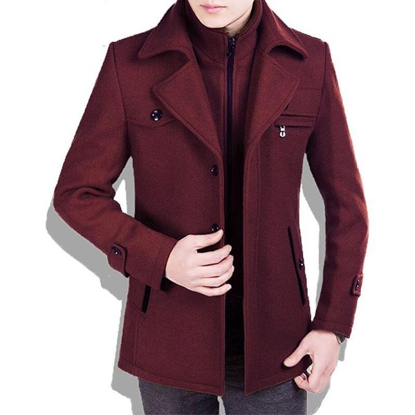 

men's wool & blends winter fall casual business men stand collar fake two pieces woolen coat , 3xl black grey wine red navy overcoat fo