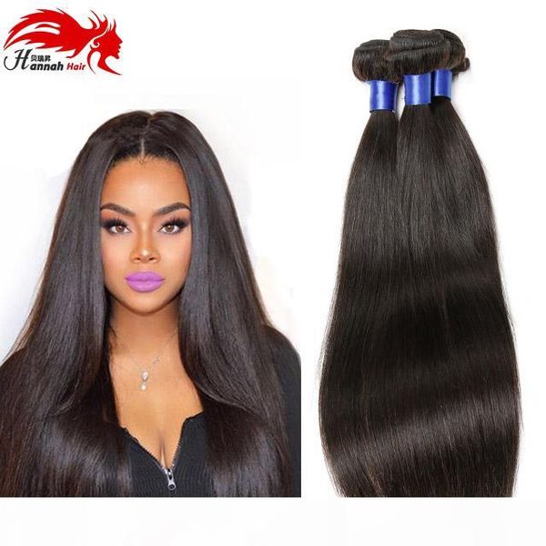 

8a malaysian virgin hair straight 4pcs lot hannah hair company malaysian unprocessed human remy hair bundles 1b#, Black