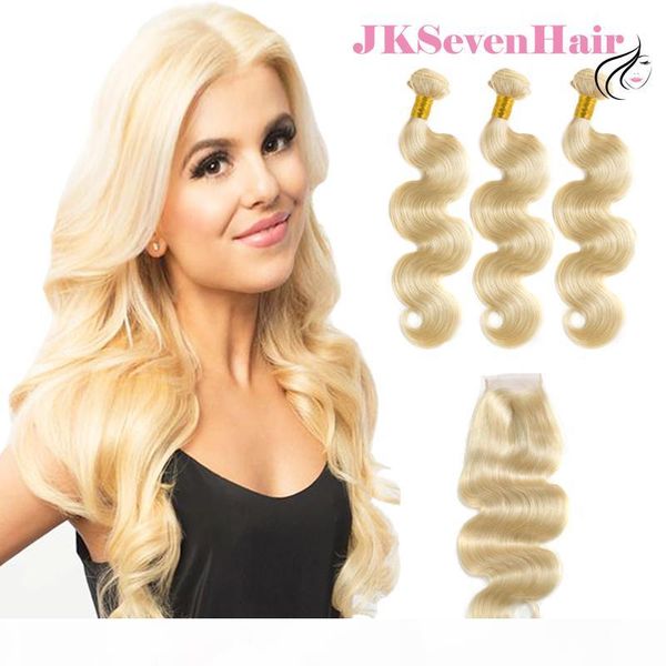 

blonde virgin brazilian hair extensions with closure 613 russian european remy human hair 3 bundles with lace closure, Black