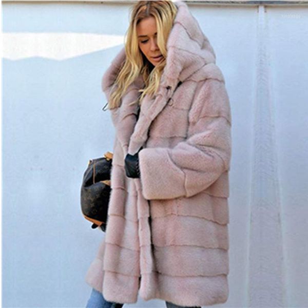 

winter fashion faux fur coat women loose warm hooded fur jacket long coats female fluffy soft casual coat thick overcoat 5xl1, Black