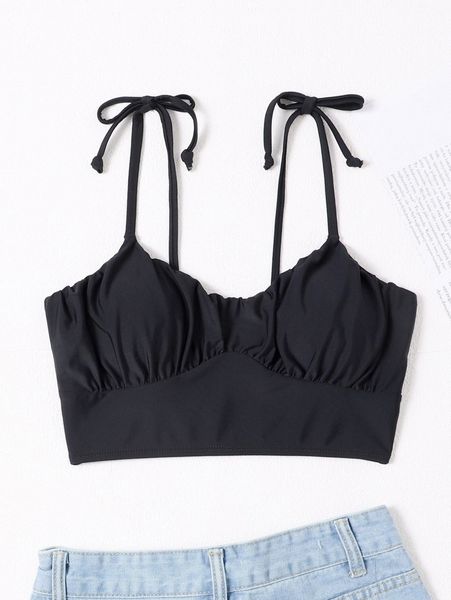 

ruched tie shoulder bikini a15v#, White;black