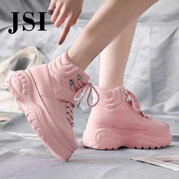 

jsi casual ankle boots woman lace up round toe pink high platform boots ladies warm easy walking short jx41, Black