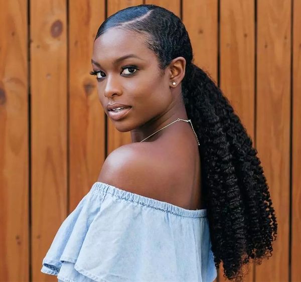 

afro kinky curly hair ponytails natural human hair 120g brazilian human ponytail extensions clip in remy, Black