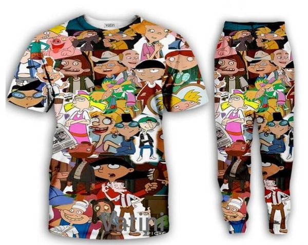 Großhandel – 2022 neue modische Damen/Herren-Casual-Cartoon-90er-Jahre-lustiges 3D-Druck-T-Shirt + Jogger-Hosen, lässige Trainingsanzug-Sets @03