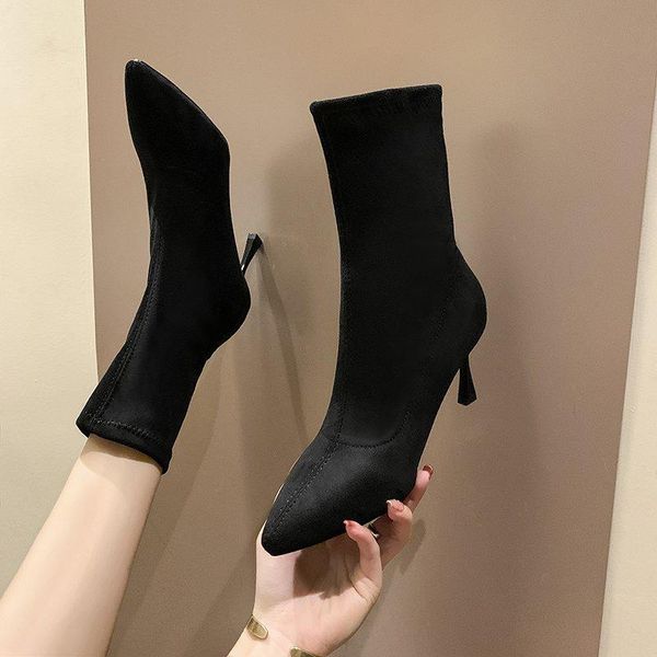 

white mid-calf boots booties ladies pointe shoes luxury designer low heels booties boots-women winter footwear round toe, Black