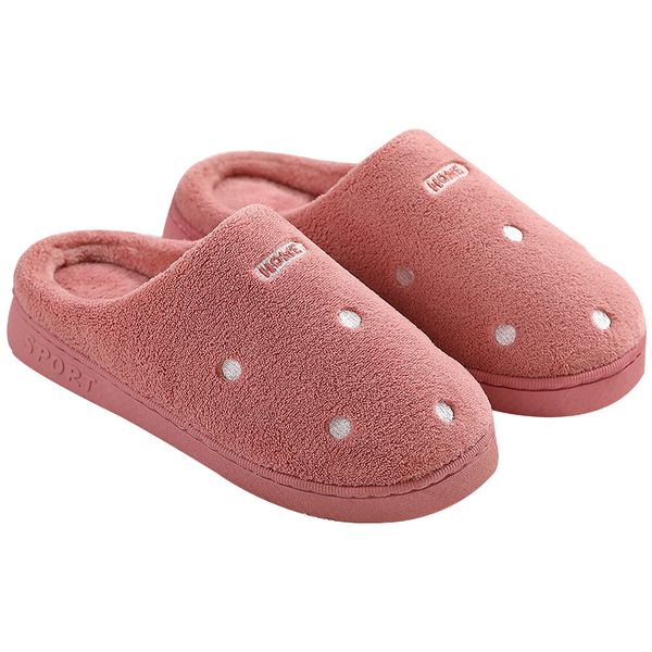 

female home dots pattern cotton shoes women and men couple autumn and winter indoor non-slip soft warm simple plush slippers, Black