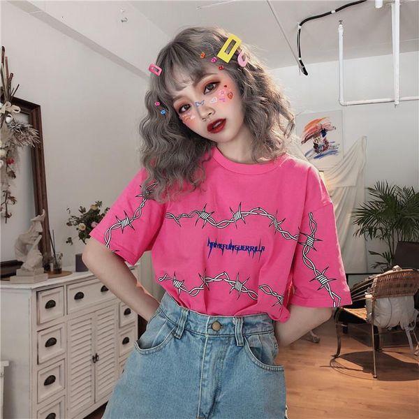 

tumblr симпатичные повседневная harajuku хлопок кореи женщины футболка летняя мода письмо печать свободные шикарные kawaii pink plus размер, White