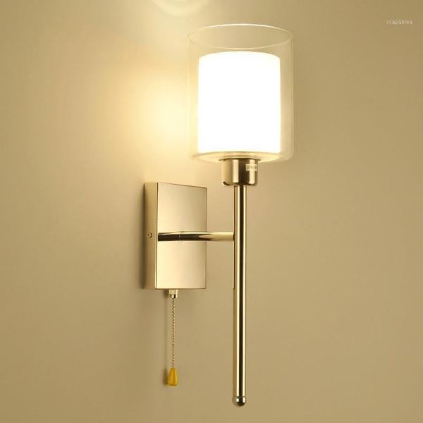 Lâmpada de parede Modern Art Deco Light com interruptor de corrente de puxar, América estilo Chrome Chrome lâmpada de cabeceira, industrial nórdic sconces wf