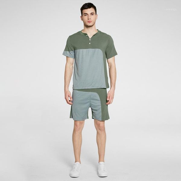 

fashion men irregular patchwork t shirt shorts sets 2020 summer new jogging sport short sleeve t-shirt hawaiian tracksuit set1, Gray