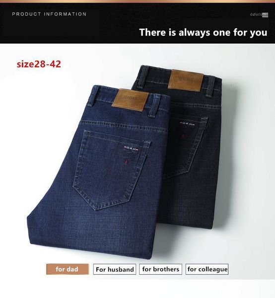 

2021 new business straight stretch trousers male brand jeans men's casual pants four seasons casual stretch jeans1, Blue