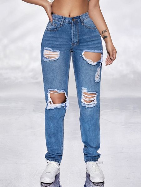 

sxy cut out ripped frayed mom jeans q6co#, Blue