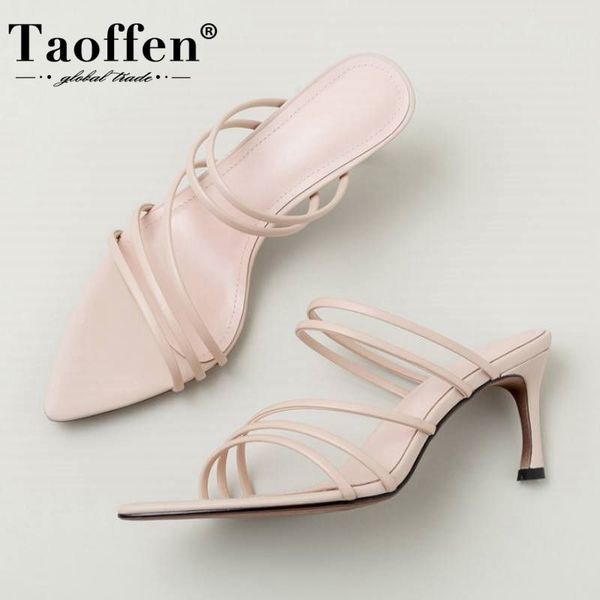 

taoffen pointed toe sandals thin high heels summer women shoes fashion slip on party casual shoes female footwear size 33-40 1010, Black