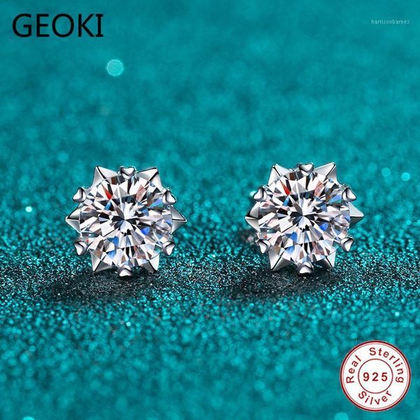 Geoki ha superato il test del diamante Eccellente orecchini con fiocco di neve Moissanite Orecchini in argento sterling 925 con pietra taglio perfetto da 0,5-1 ct1