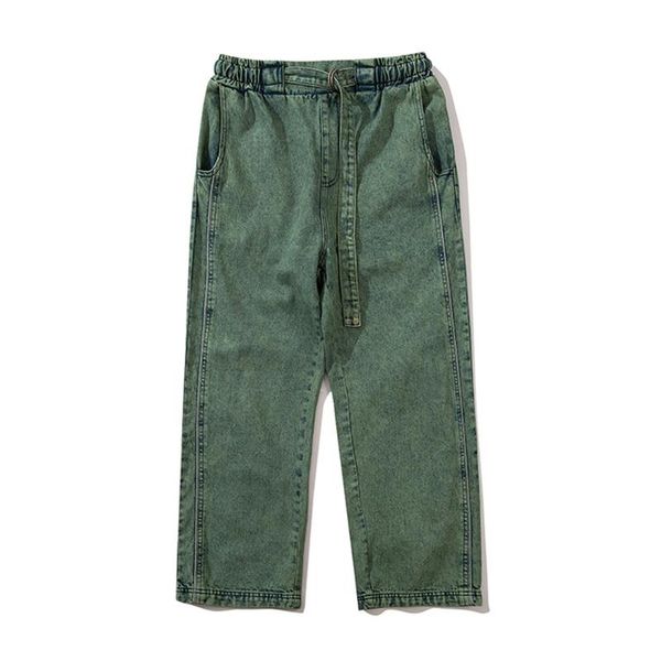 

men's jeans 2021 fashion dark washing straight denim pants men women elastic waist draw string, Blue