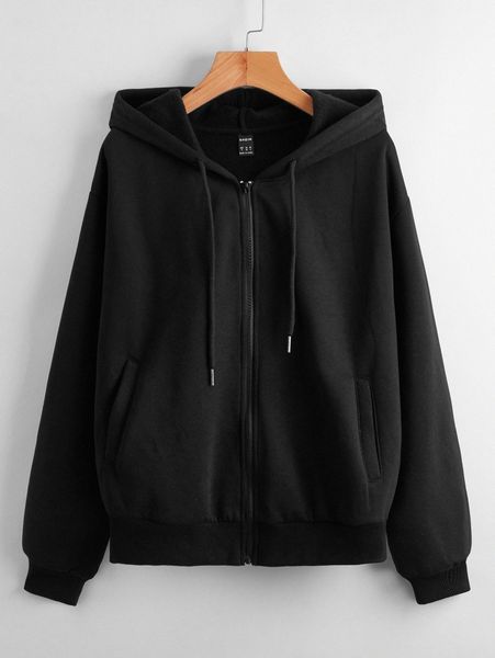 

drop shoulder solid zip up hoodie h1ou#, White;black