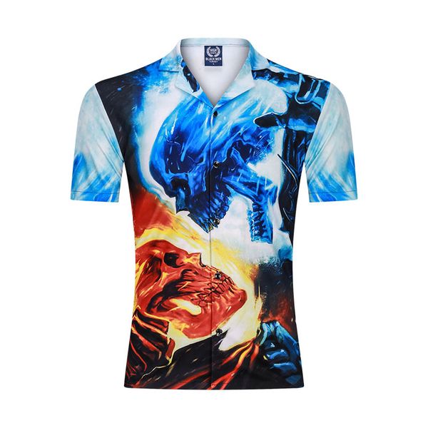 

2020 man's skull casual fashion loosey short sleeve printed male vintage shirt design streetwear men's clothes, White;black