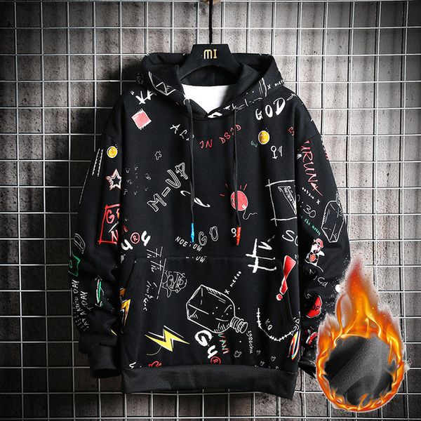 

2021 new mens hoodies 2021 winter fleece anime print sweatshirt men women japanese streetwear hoodie male hip-hop harajuku sweatshirts kh1u, Black