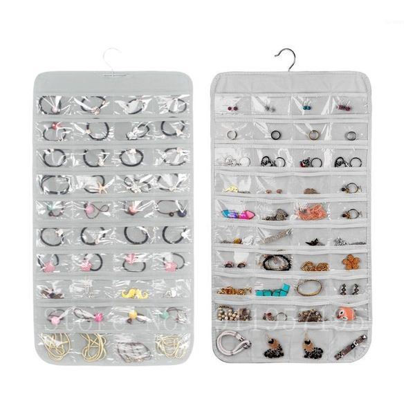 Sacos de armazenamento 80 bolsos colar pulseira brinco jóias pendurados acessórios duplos face display guarda-roupa organizador transparente organizador