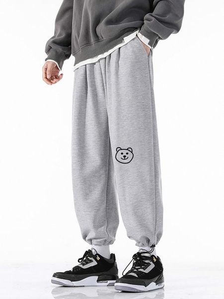 

romwe guys cartoon bear print sweatpants 84cb#, Black
