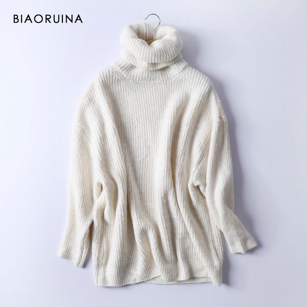 

biaoruina women oversize basic knitted turtleneck sweater female solid turtleneck collar pullovers warm 2020 new arrival, White;black