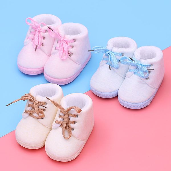 

baby toddler shoes 2020 autumn and winter lace-up cotton shoes 0-1 years old plus velvet soft bottom non-slip toddler shoes prewalker