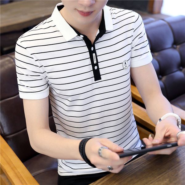 

cotton short t-shirt summer trend collar polo shirt men's 2020 new lapel half sleeve clothes, White;black