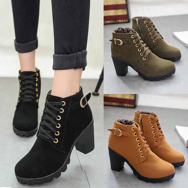 

ladies cotton boots martin boots autumn and winter new style with buckle thick heel snow comfortable and durable classic, Black