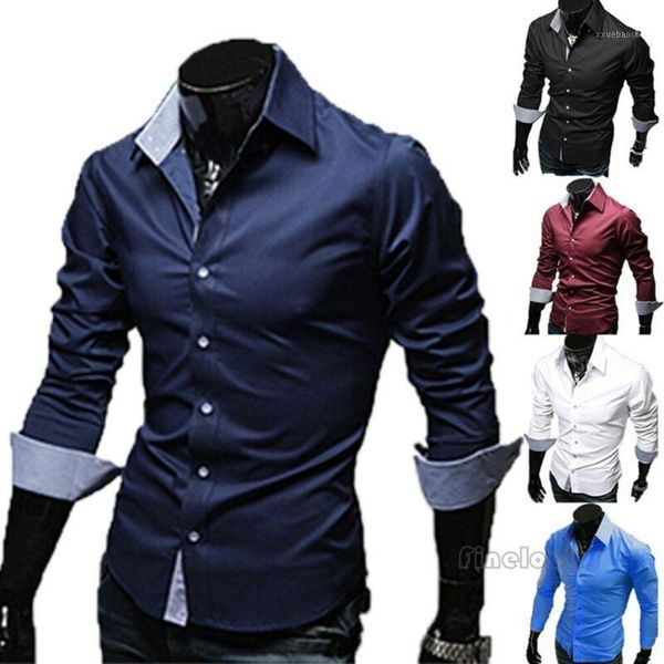 

men autumn long sleeve business casual shirts male turn-down collar cotton slim fit casual shirt plus size -3xl1, White;black