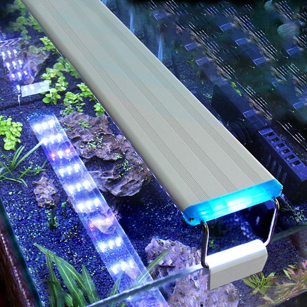 Akvaryum LED Işık Süper İnce Balık Tankı Sucul Bitki Aydınlatma Büyümek Su Geçirmez Parlak Klip Lamba Mavi Bitkiler Için 18-75 cm LED 220 V Y200922