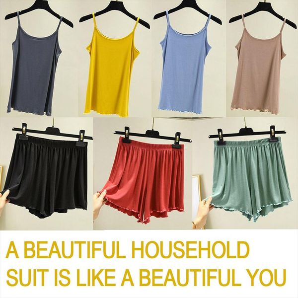 

casual women set sleepwear nightwear camisole shorts suit home solid pajamas set ladies nightdress 0428g30, Gray