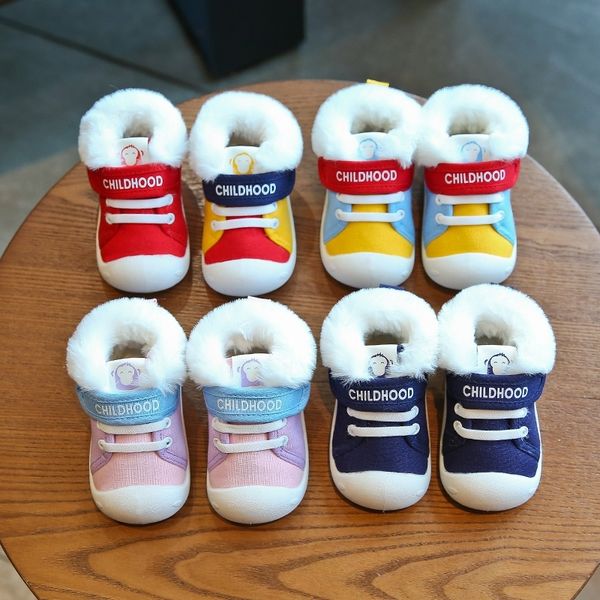 

baby girls boys snow boots winter infant toddler boots warm plush outdoor soft bottom non-slip child kids cotton shoes y200404, Black;grey