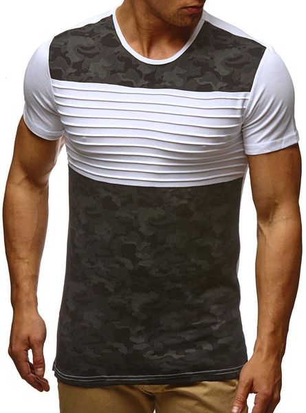 

men's sports casual stripe splicing camouflage printing short sleeve t-shirt b212, White;black