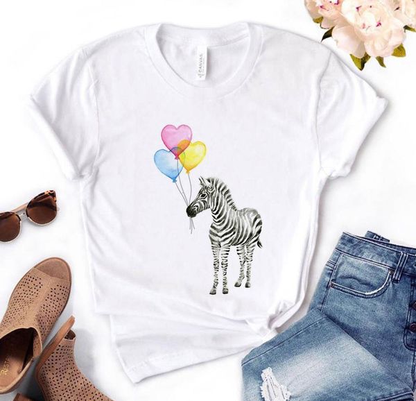

women t shirt zebra with balloon print tshirt women short sleeve o neck loose t-shirt ladies causal tee shirt clothes, White